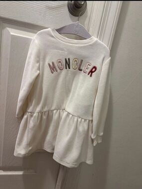 Moncler White Girls' Pullover Dress with Multicolor Logo